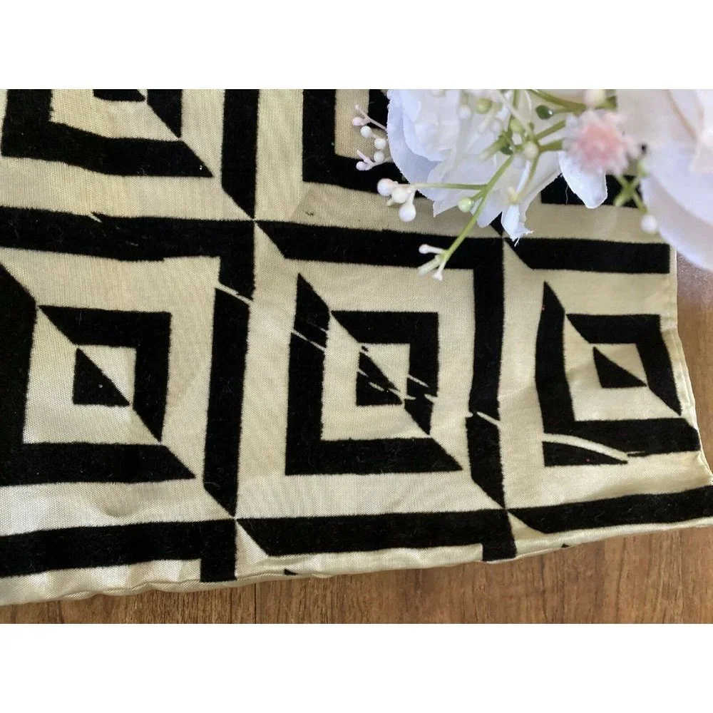 Vintage Set 2 Square Satiny Velvet‎ Detail Pillow Cases Blue Black Beige Zipper